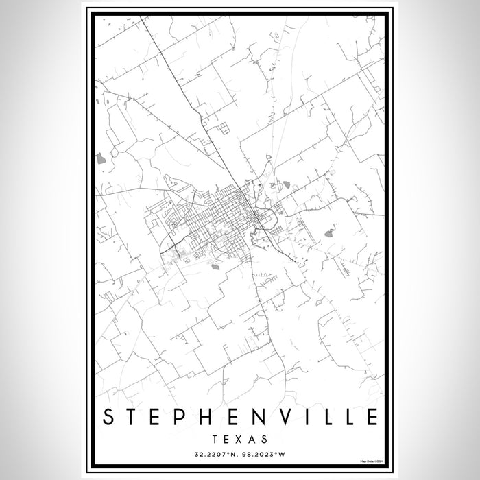 Stephenville Texas Map Print Portrait Orientation in Classic Style With Shaded Background