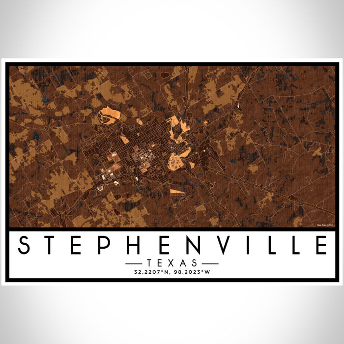 Stephenville Texas Map Print Landscape Orientation in Ember Style With Shaded Background