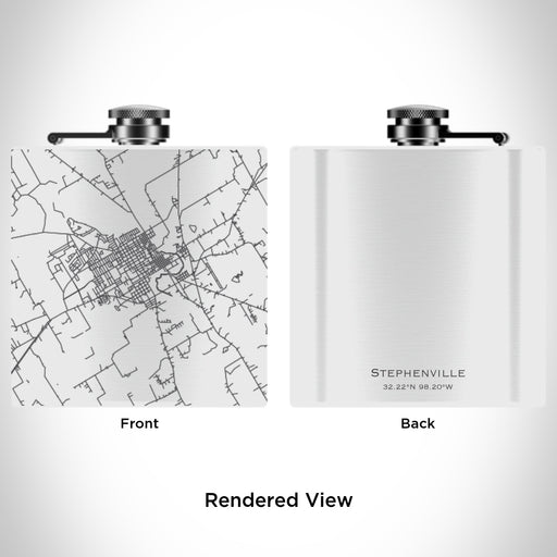 Rendered View of Stephenville Texas Map Engraving on 6oz Stainless Steel Flask in White