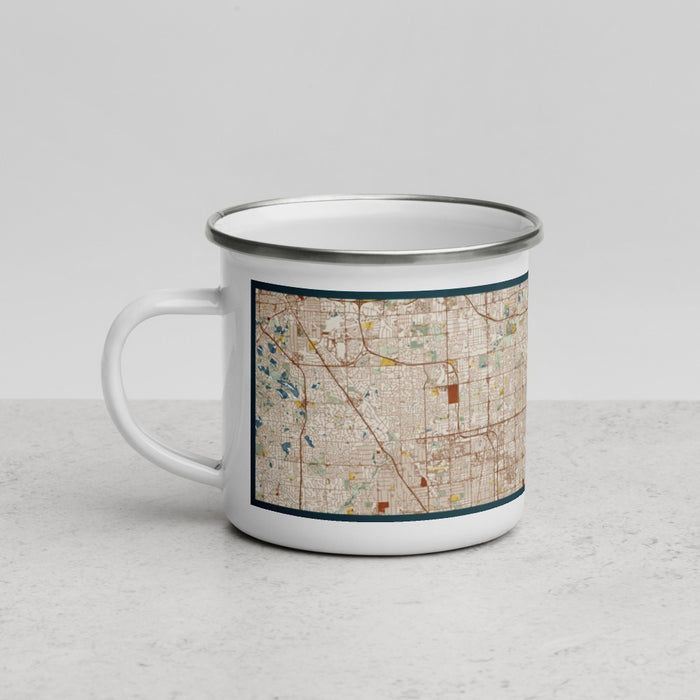 Left View Custom Sterling Heights Michigan Map Enamel Mug in Woodblock