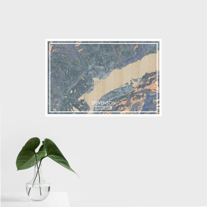 16x24 Stevenson Washington Map Print Landscape Orientation in Afternoon Style With Tropical Plant Leaves in Water