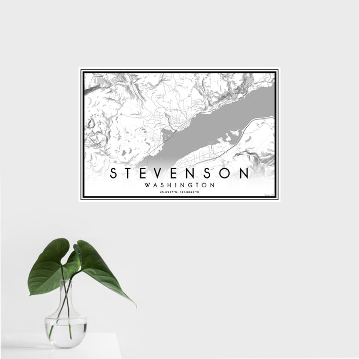 16x24 Stevenson Washington Map Print Landscape Orientation in Classic Style With Tropical Plant Leaves in Water