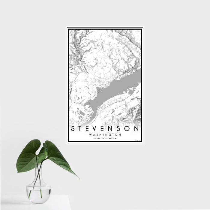 16x24 Stevenson Washington Map Print Portrait Orientation in Classic Style With Tropical Plant Leaves in Water
