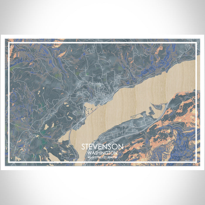 Stevenson Washington Map Print Landscape Orientation in Afternoon Style With Shaded Background