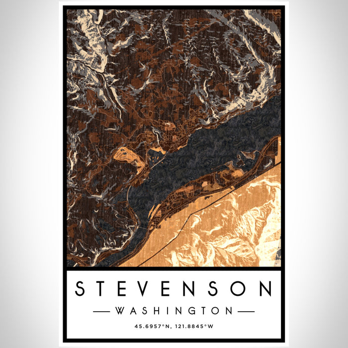 Stevenson Washington Map Print Portrait Orientation in Ember Style With Shaded Background