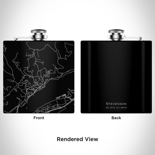 Rendered View of Stevenson Washington Map Engraving on 6oz Stainless Steel Flask in Black