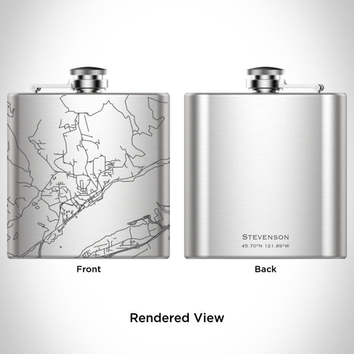 Rendered View of Stevenson Washington Map Engraving on 6oz Stainless Steel Flask