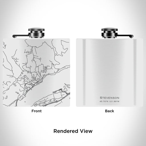 Rendered View of Stevenson Washington Map Engraving on 6oz Stainless Steel Flask in White