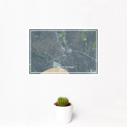 12x18 St Francisville Louisiana Map Print Landscape Orientation in Afternoon Style With Small Cactus Plant in White Planter