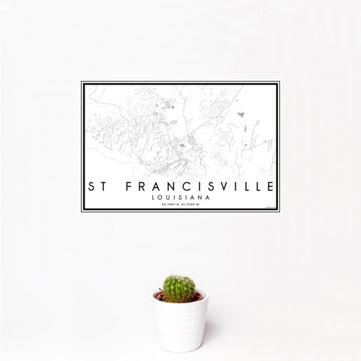 12x18 St Francisville Louisiana Map Print Landscape Orientation in Classic Style With Small Cactus Plant in White Planter