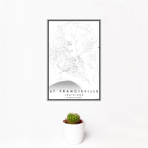 12x18 St Francisville Louisiana Map Print Portrait Orientation in Classic Style With Small Cactus Plant in White Planter