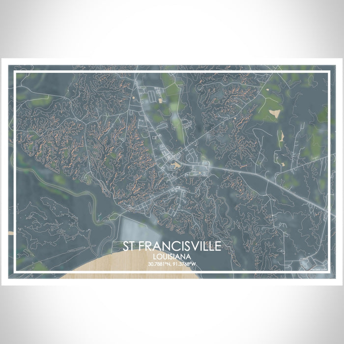 St Francisville Louisiana Map Print Landscape Orientation in Afternoon Style With Shaded Background