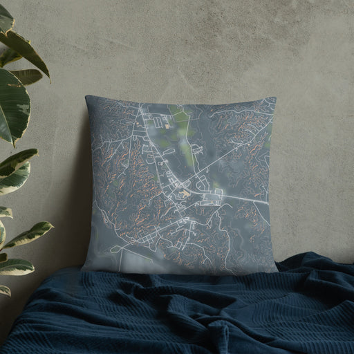 Custom St Francisville Louisiana Map Throw Pillow in Afternoon on Bedding Against Wall