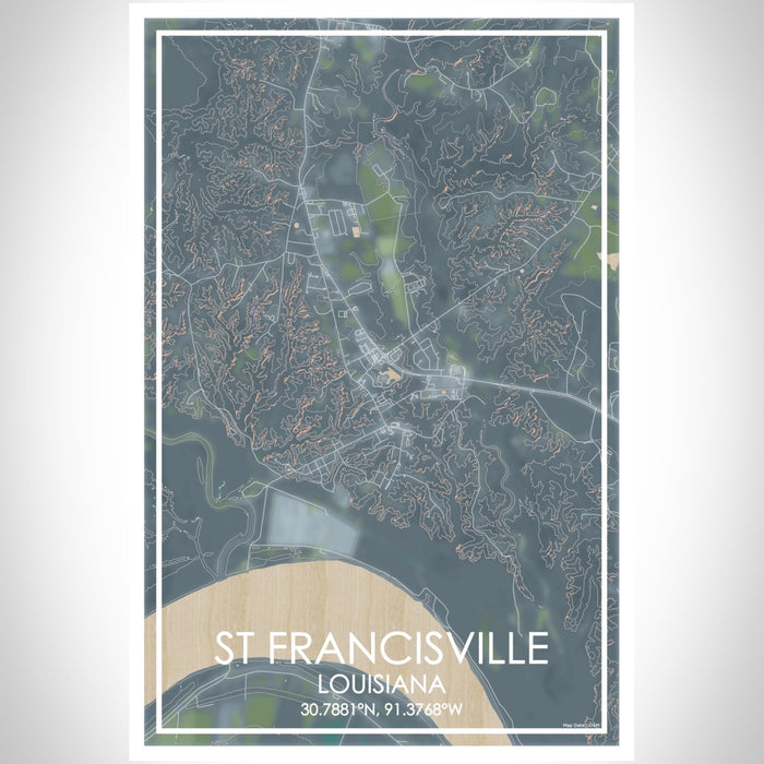 St Francisville Louisiana Map Print Portrait Orientation in Afternoon Style With Shaded Background