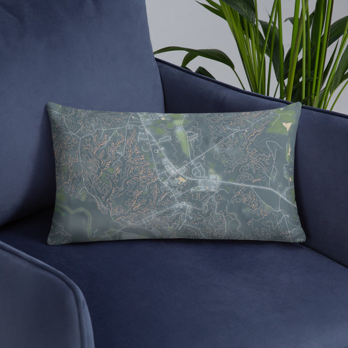 Custom St Francisville Louisiana Map Throw Pillow in Afternoon on Blue Colored Chair