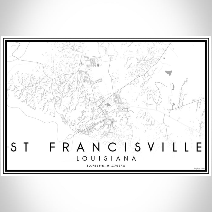 St Francisville Louisiana Map Print Landscape Orientation in Classic Style With Shaded Background