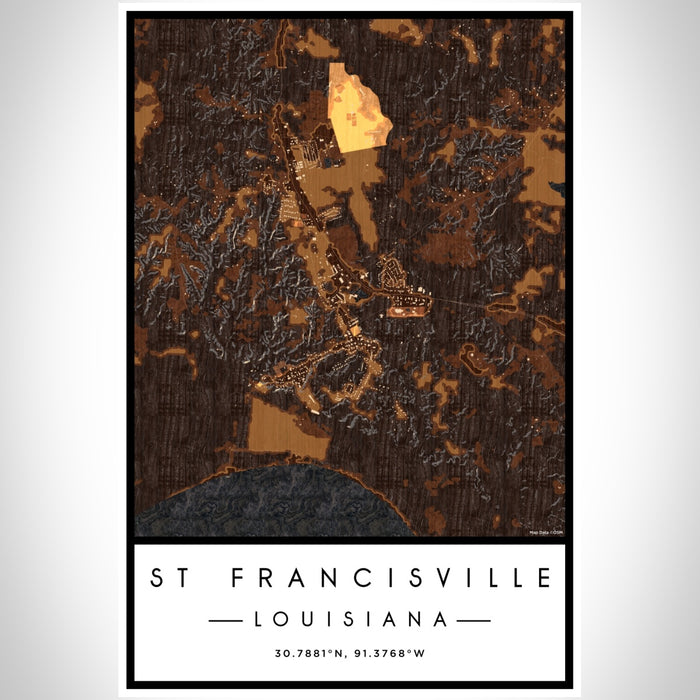 St Francisville Louisiana Map Print Portrait Orientation in Ember Style With Shaded Background