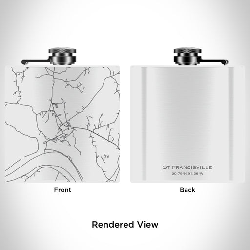 Rendered View of St Francisville Louisiana Map Engraving on 6oz Stainless Steel Flask in White