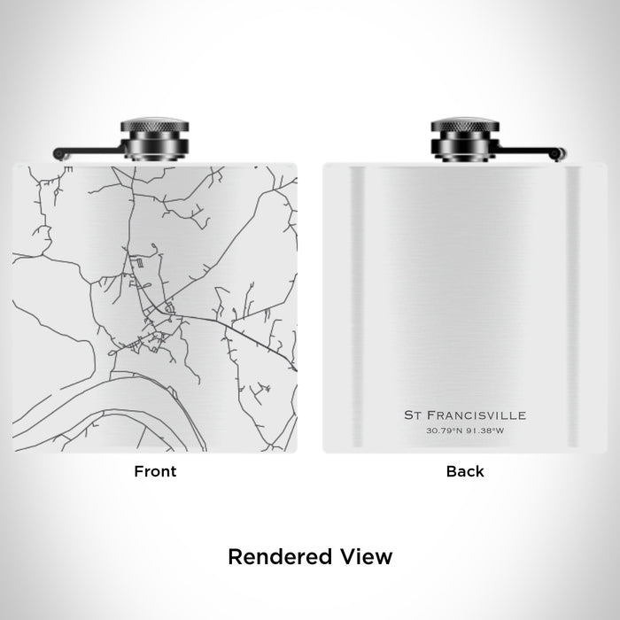 Rendered View of St Francisville Louisiana Map Engraving on 6oz Stainless Steel Flask in White