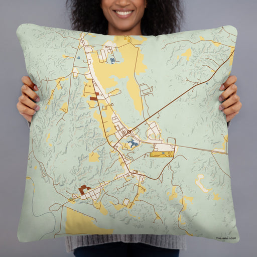 Person holding 22x22 Custom St Francisville Louisiana Map Throw Pillow in Woodblock