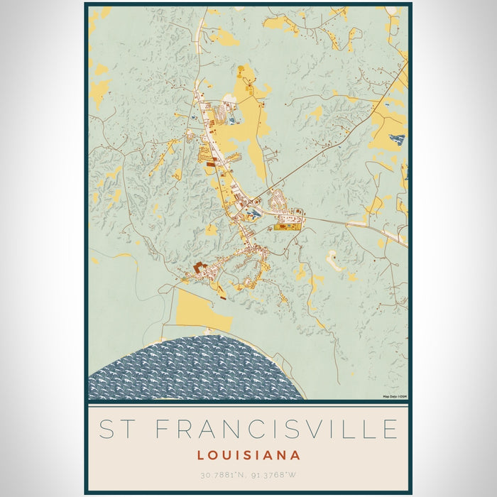 St Francisville Louisiana Map Print Portrait Orientation in Woodblock Style With Shaded Background