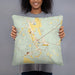 Person holding 18x18 Custom St Francisville Louisiana Map Throw Pillow in Woodblock