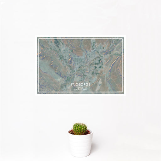 12x18 St. George Utah Map Print Landscape Orientation in Afternoon Style With Small Cactus Plant in White Planter