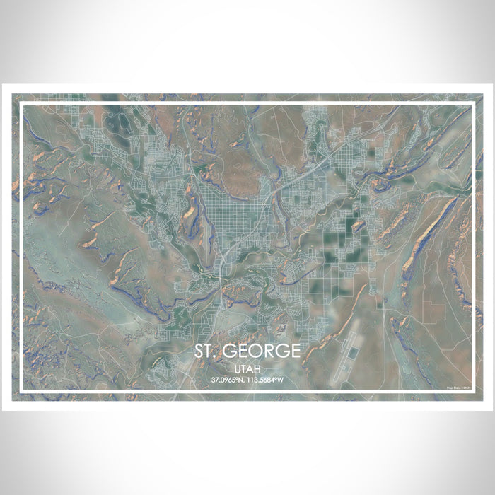 St. George Utah Map Print Landscape Orientation in Afternoon Style With Shaded Background