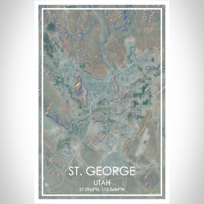 St. George Utah Map Print Portrait Orientation in Afternoon Style With Shaded Background