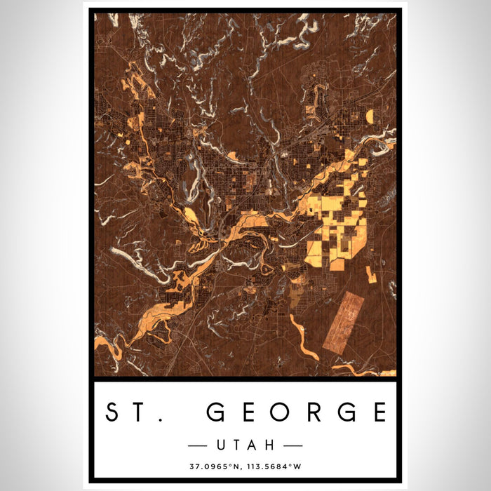 St. George Utah Map Print Portrait Orientation in Ember Style With Shaded Background