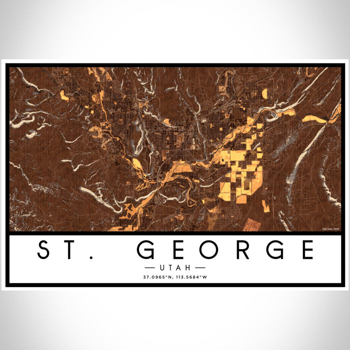 St. George Utah Map Print Landscape Orientation in Ember Style With Shaded Background
