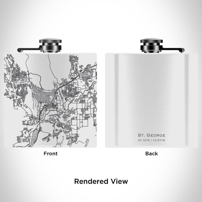 Rendered View of St. George Utah Map Engraving on 6oz Stainless Steel Flask in White