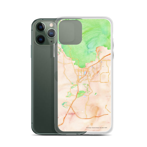 Custom St. George Utah Map Phone Case in Watercolor on Table with Laptop and Plant