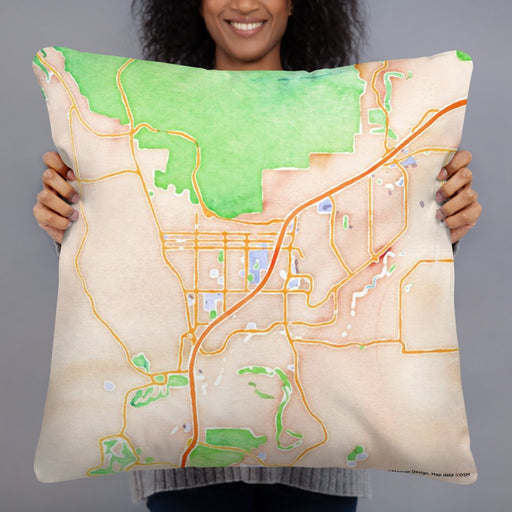 Person holding 22x22 Custom St. George Utah Map Throw Pillow in Watercolor