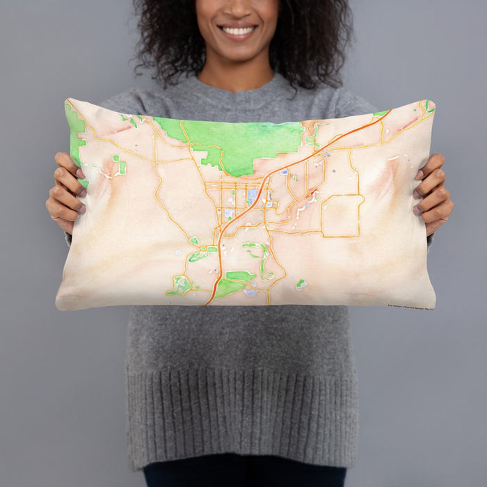 Person holding 20x12 Custom St. George Utah Map Throw Pillow in Watercolor