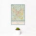 12x18 St. George Utah Map Print Portrait Orientation in Woodblock Style With Small Cactus Plant in White Planter