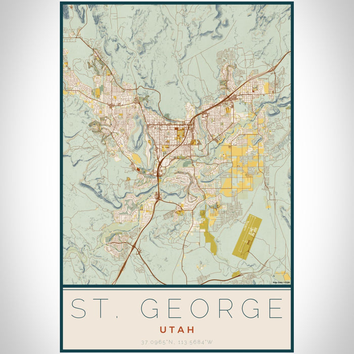 St. George Utah Map Print Portrait Orientation in Woodblock Style With Shaded Background