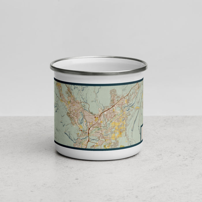 Front View Custom St. George Utah Map Enamel Mug in Woodblock