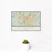 12x18 St. George Utah Map Print Landscape Orientation in Woodblock Style With Small Cactus Plant in White Planter