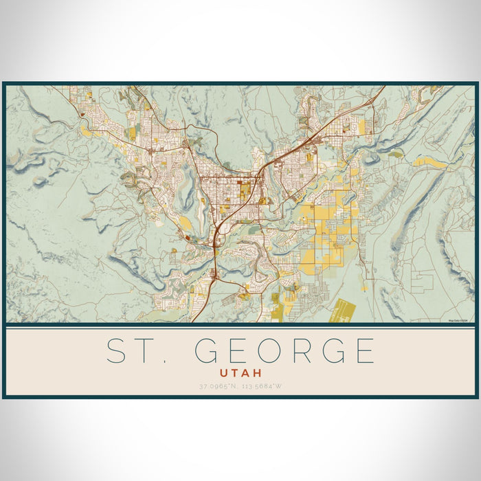 St. George Utah Map Print Landscape Orientation in Woodblock Style With Shaded Background