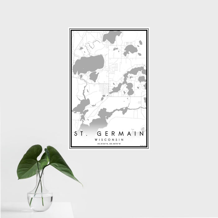 16x24 St. Germain Wisconsin Map Print Portrait Orientation in Classic Style With Tropical Plant Leaves in Water