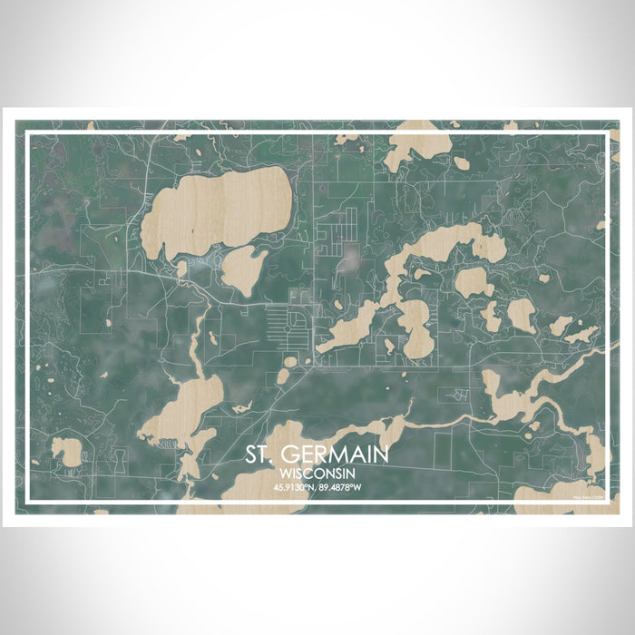 St. Germain Wisconsin Map Print Landscape Orientation in Afternoon Style With Shaded Background