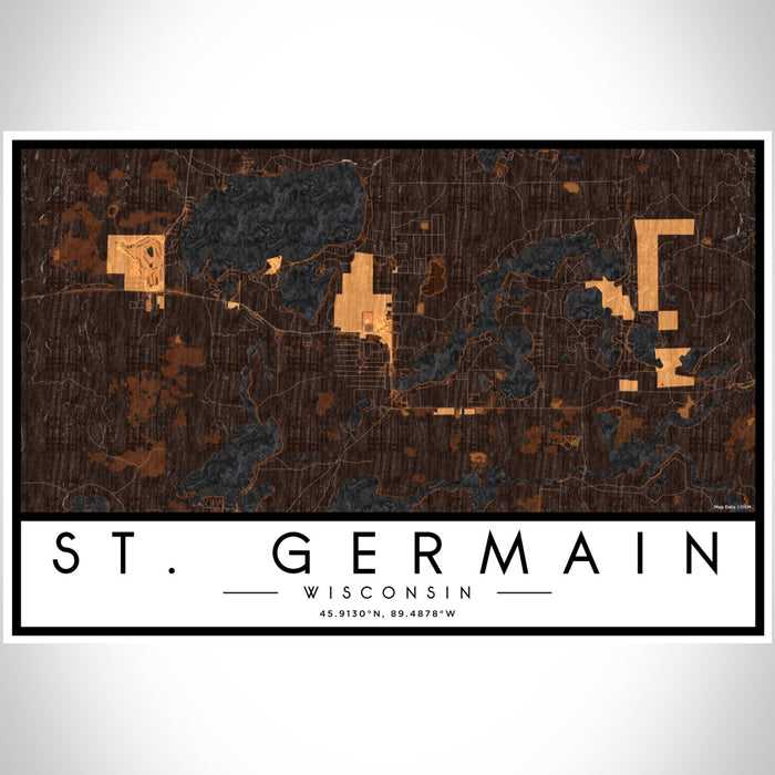 St. Germain Wisconsin Map Print Landscape Orientation in Ember Style With Shaded Background