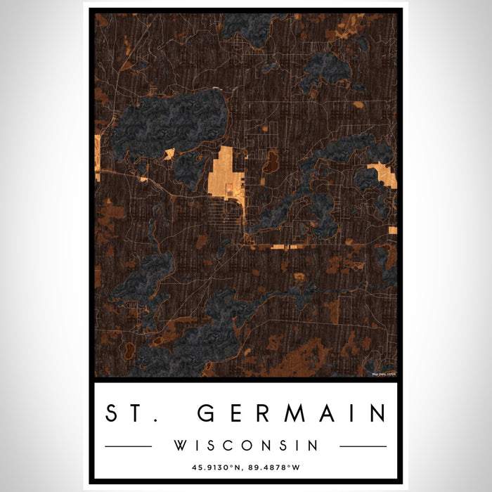 St. Germain Wisconsin Map Print Portrait Orientation in Ember Style With Shaded Background