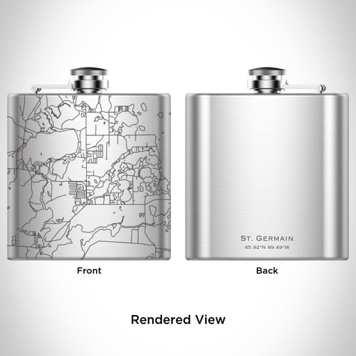 Rendered View of St. Germain Wisconsin Map Engraving on 6oz Stainless Steel Flask