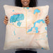 Person holding 22x22 Custom St. Germain Wisconsin Map Throw Pillow in Watercolor