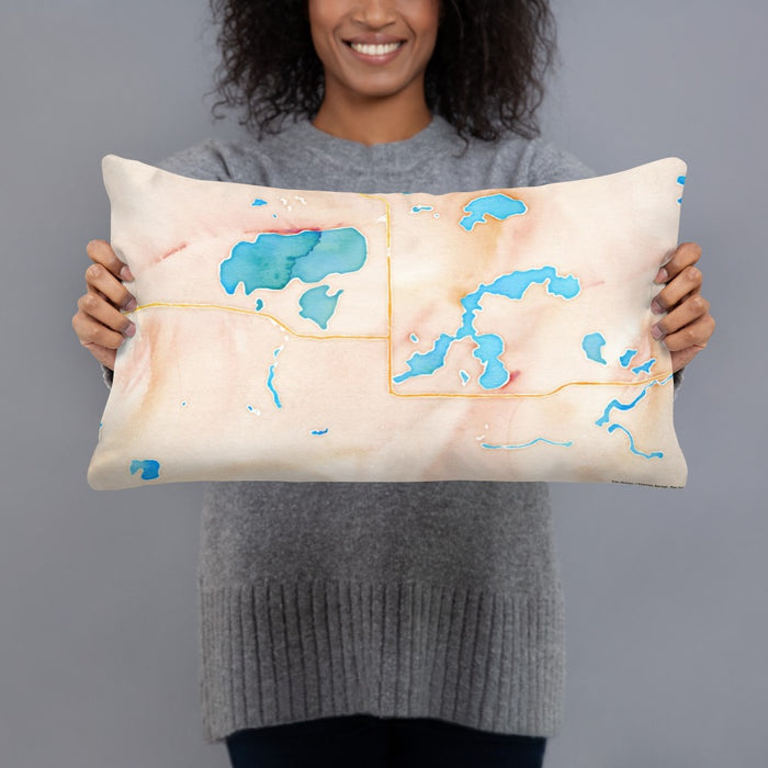 Person holding 20x12 Custom St. Germain Wisconsin Map Throw Pillow in Watercolor