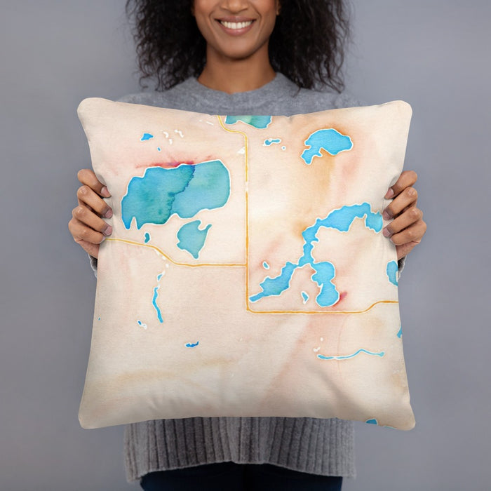 Person holding 18x18 Custom St. Germain Wisconsin Map Throw Pillow in Watercolor