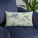 Custom St. Germain Wisconsin Map Throw Pillow in Woodblock on Blue Colored Chair