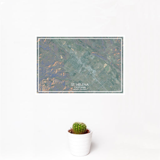 12x18 St. Helena California Map Print Landscape Orientation in Afternoon Style With Small Cactus Plant in White Planter